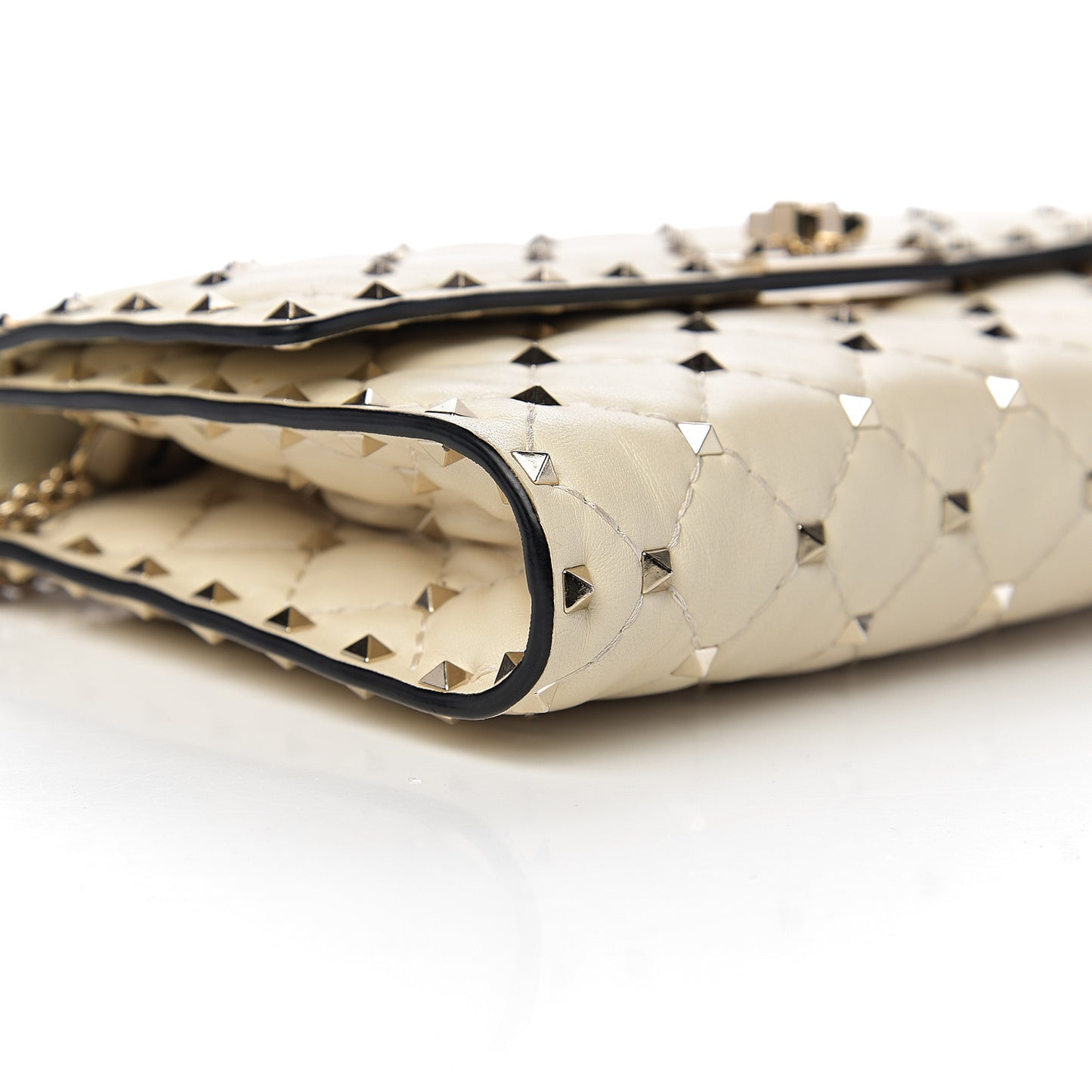 Nappa Rockstud Spike Wallet on Chain Light Ivory