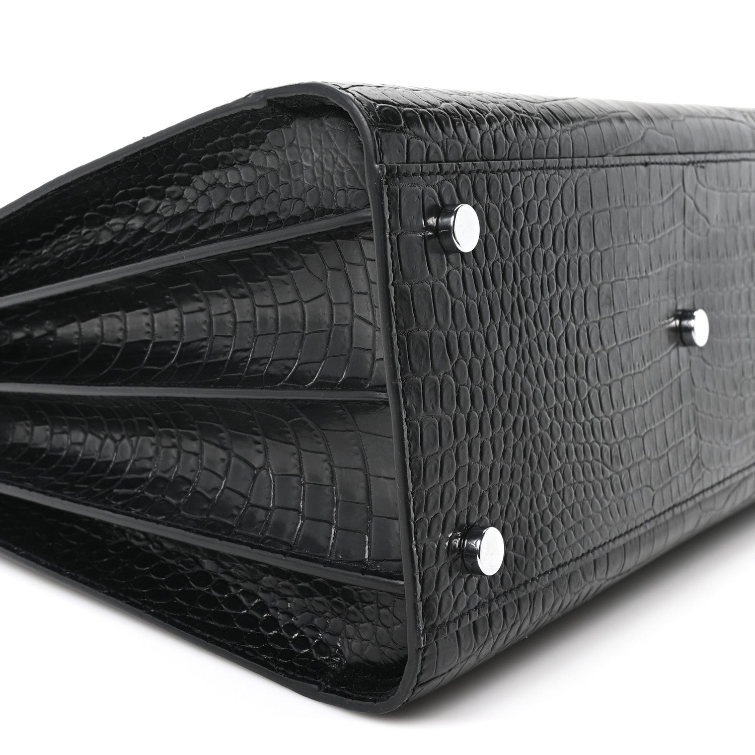 Saint Laurent Calfskin Crocodile Embossed Small Sac de Jour Black 9 of 10