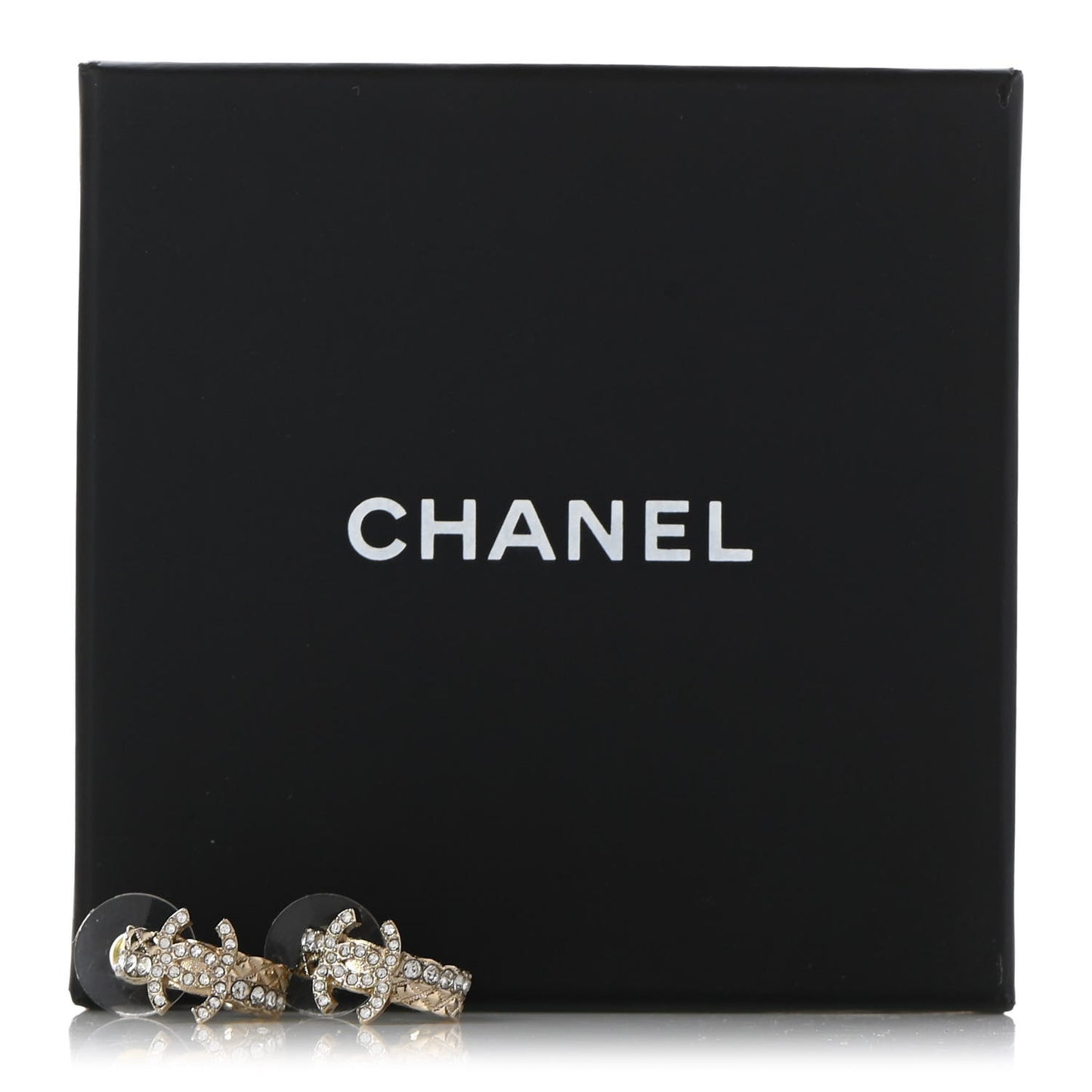 Metal Crystal Quilted CC Hoop Earrings Gold