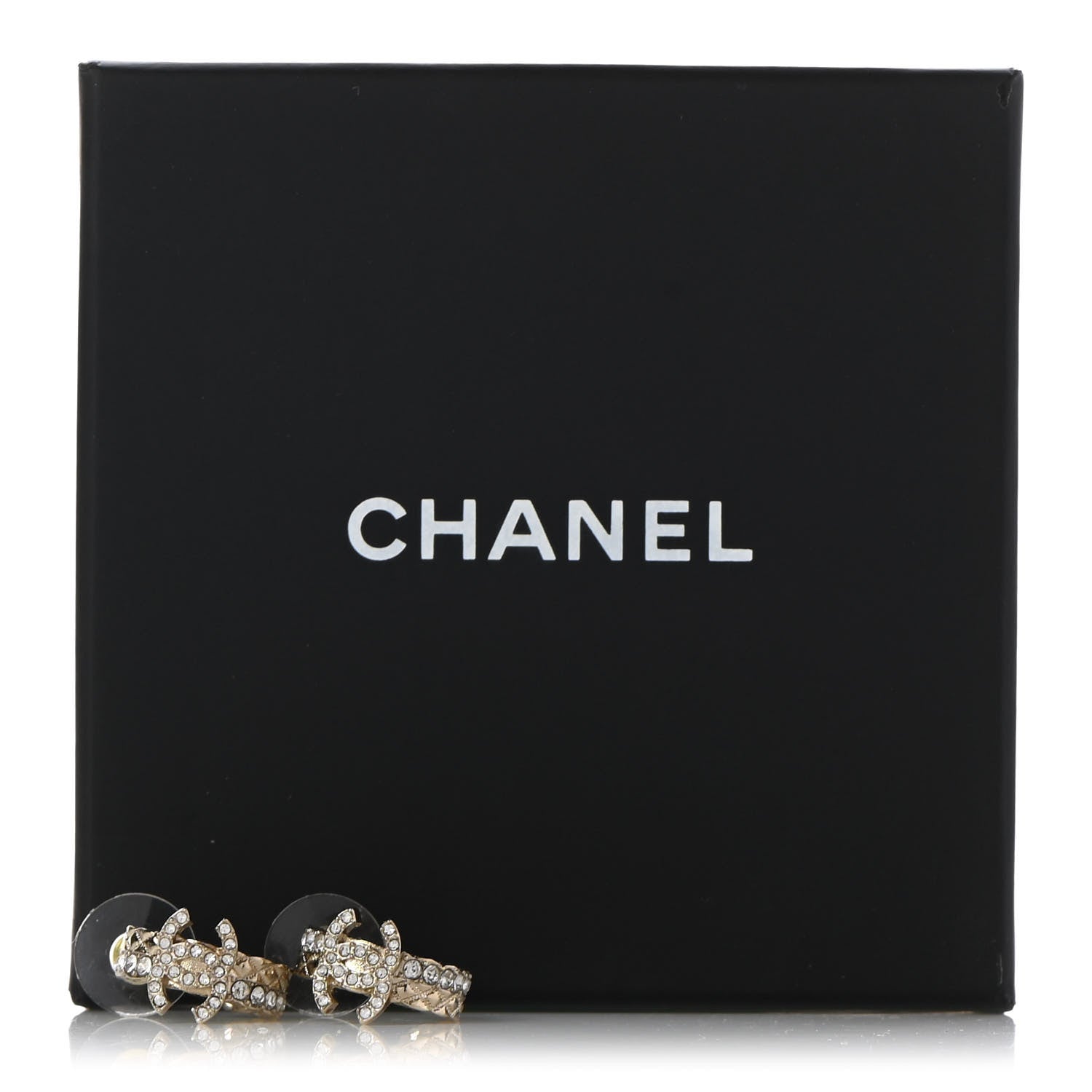 Chanel Metal Crystal Quilted CC Hoop Earrings Gold 5 of 5