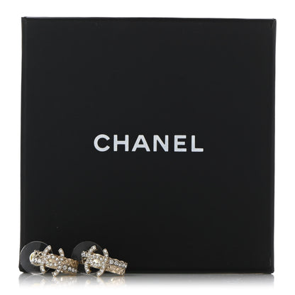 Chanel Metal Crystal Quilted CC Hoop Earrings Gold 5 of 5