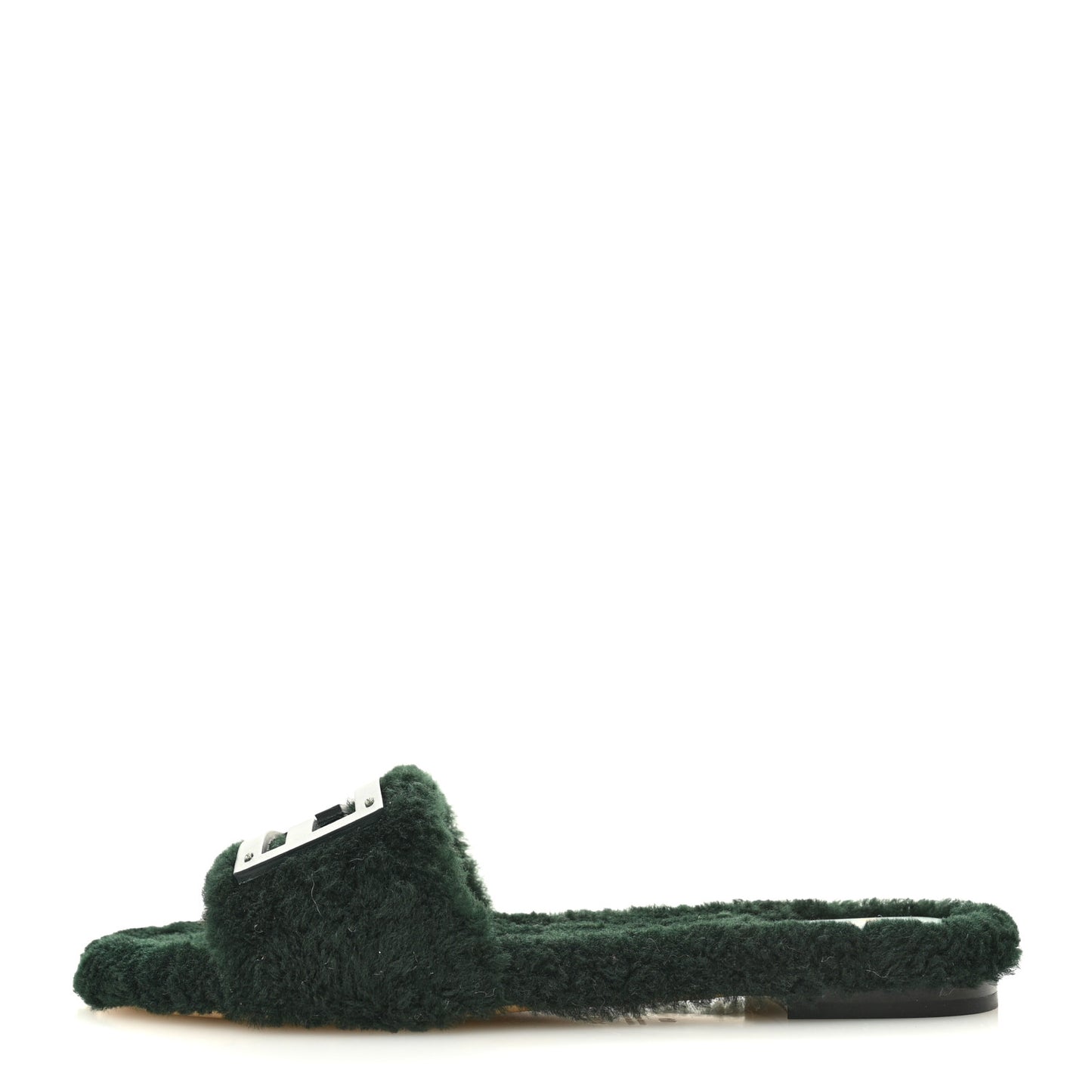 Shearling FF Baguette Slide Sandals 40 Salvia