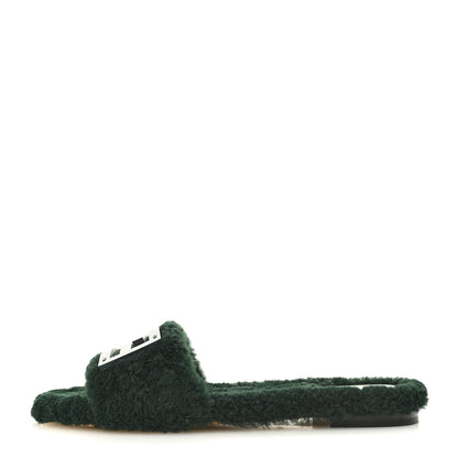 Fendi Shearling FF Baguette Slide Sandals 40 Salvia 1 of 9