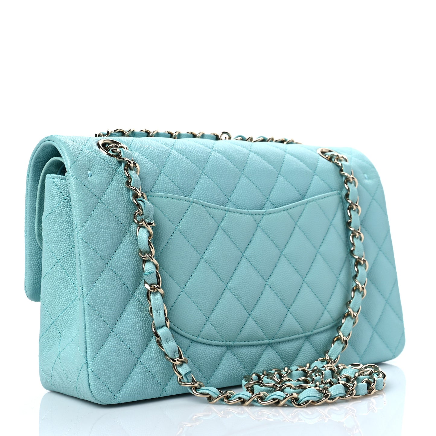 Caviar Quilted Medium Double Flap Light Blue