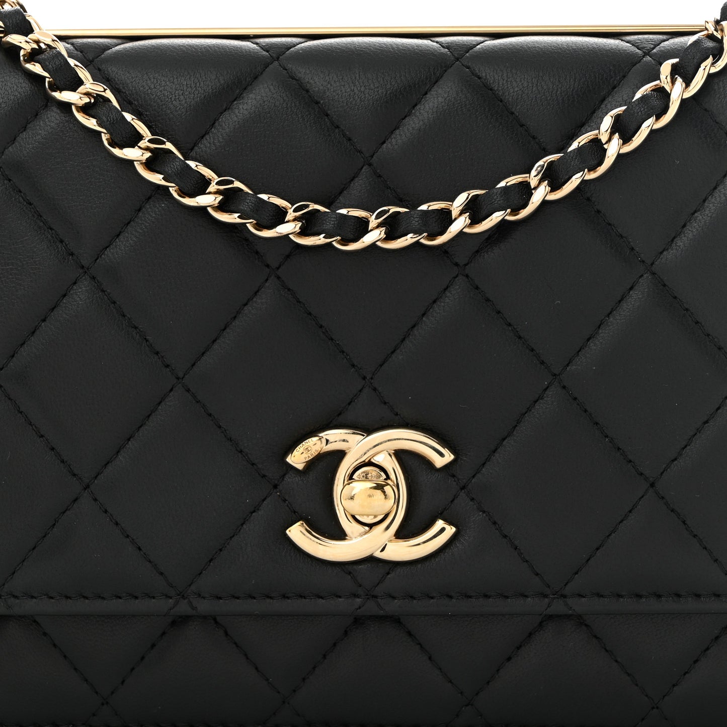 Lambskin Quilted Trendy CC Wallet On Chain WOC Black