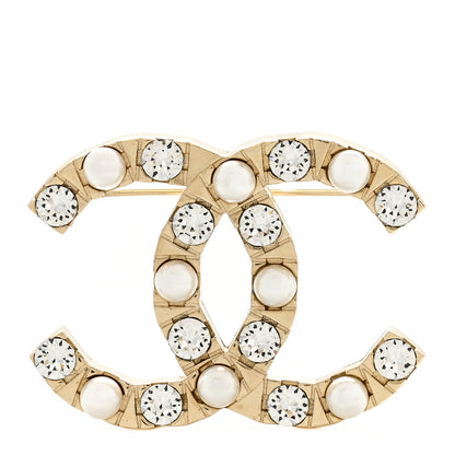 Chanel Pearl Crystal CC Brooch Gold 1 of 4