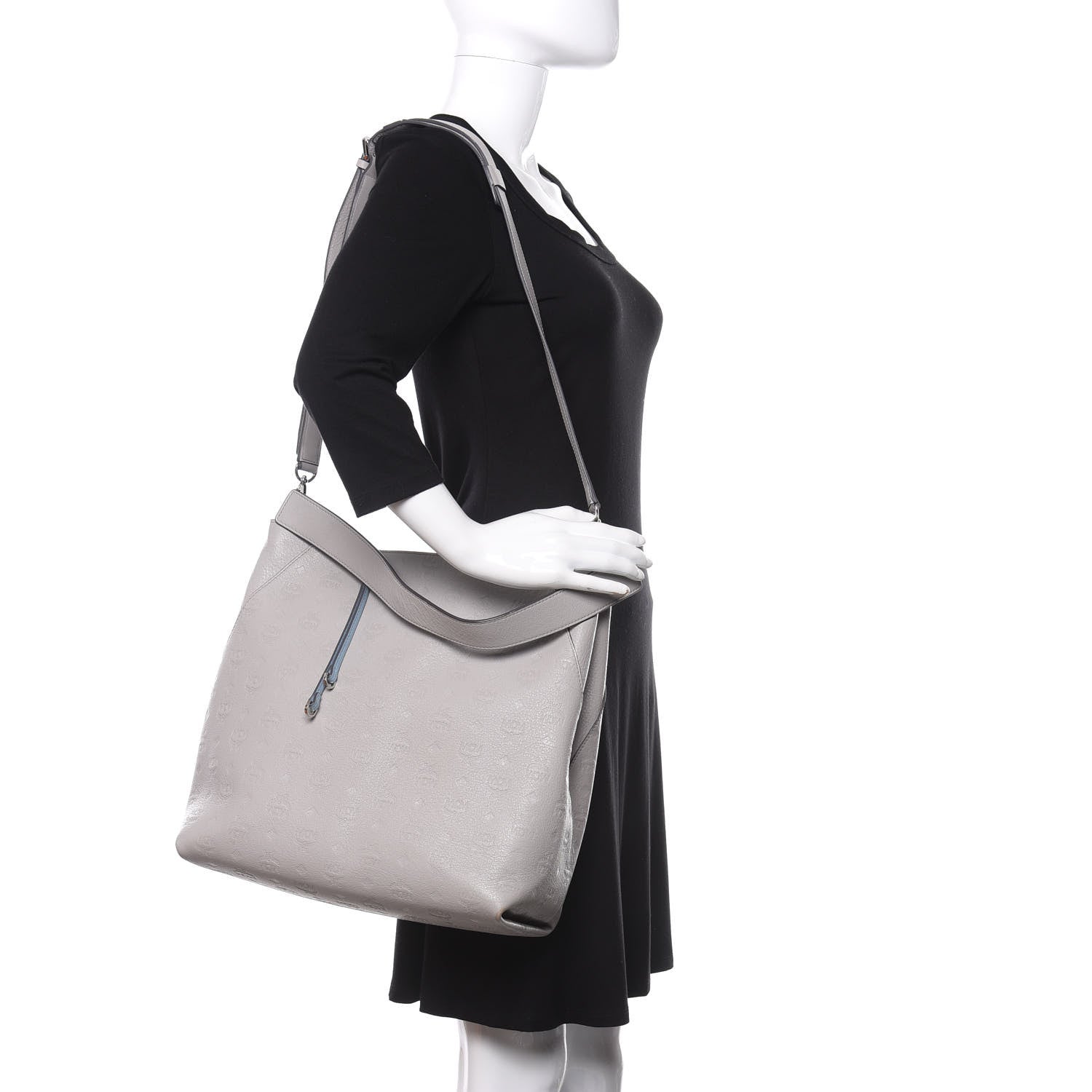 MCM Calfskin Ottomar Monogram Large Klara Hobo Dove 2 of 13