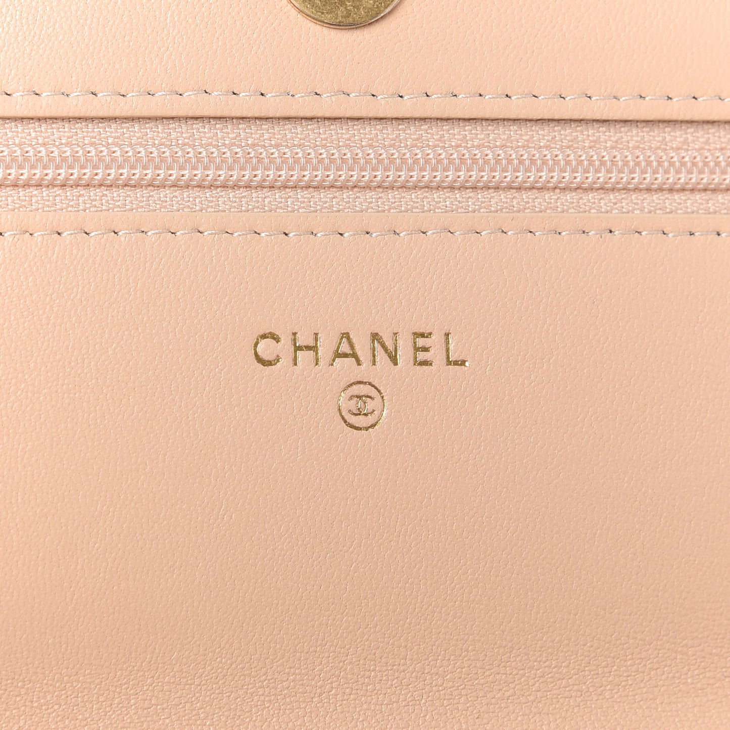 Lambskin Quilted Chanel 19 Wallet On Chain WOC Beige