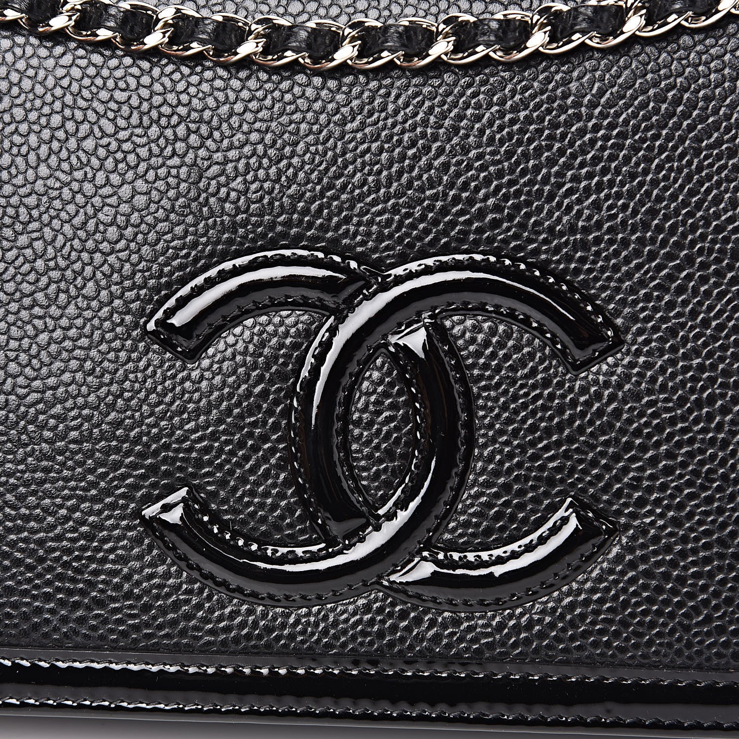 Chanel Caviar Patent CC Wallet On Chain WOC Black 8 of 14