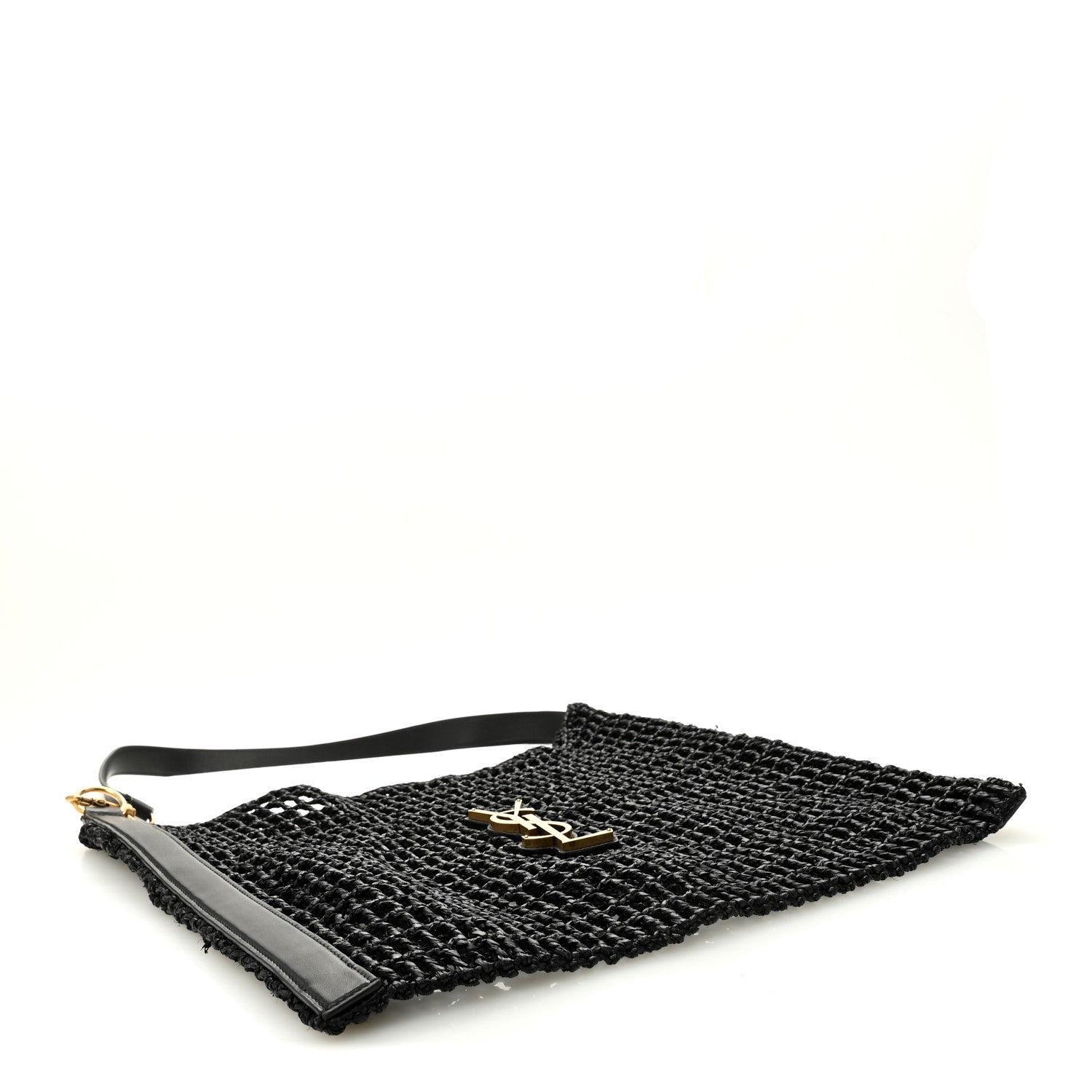 Saint Laurent Raffia Calfskin Oxalis Shoulder Bag Black 4 of 10
