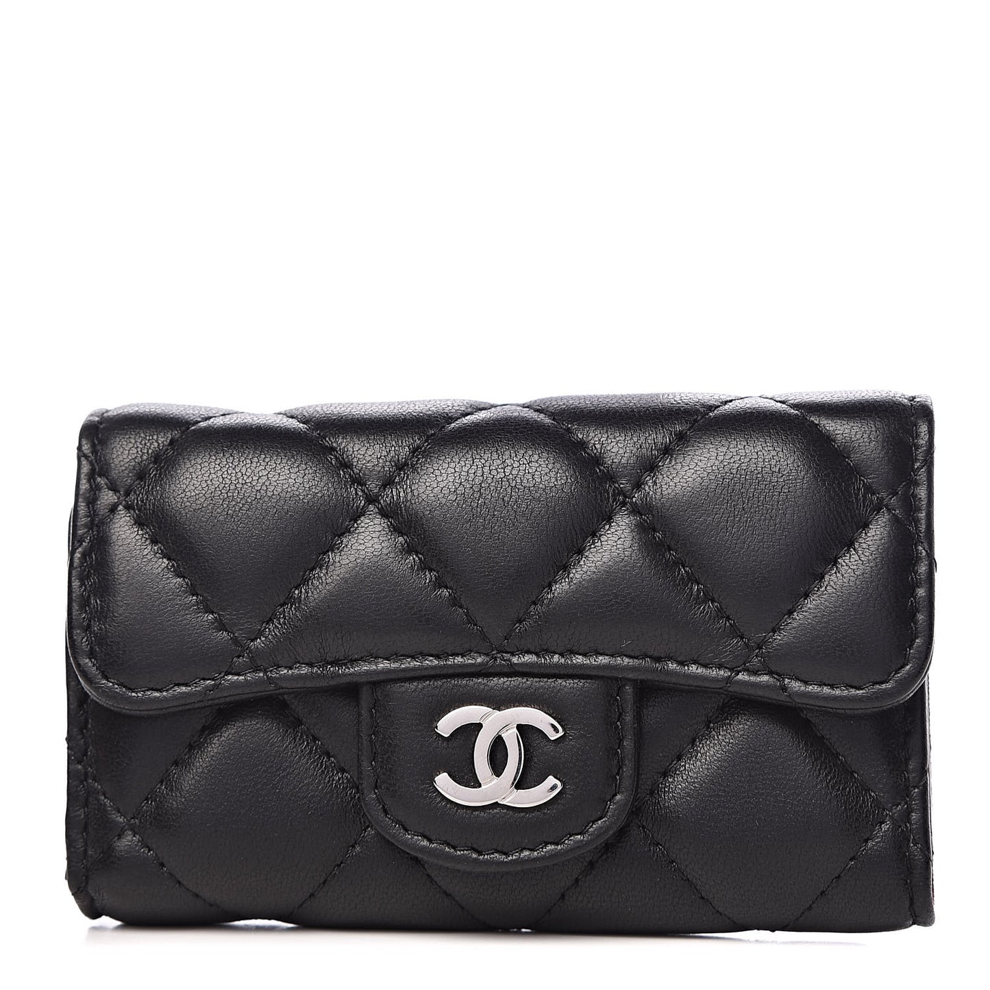 Lambskin Quilted 6 Key Holder Black