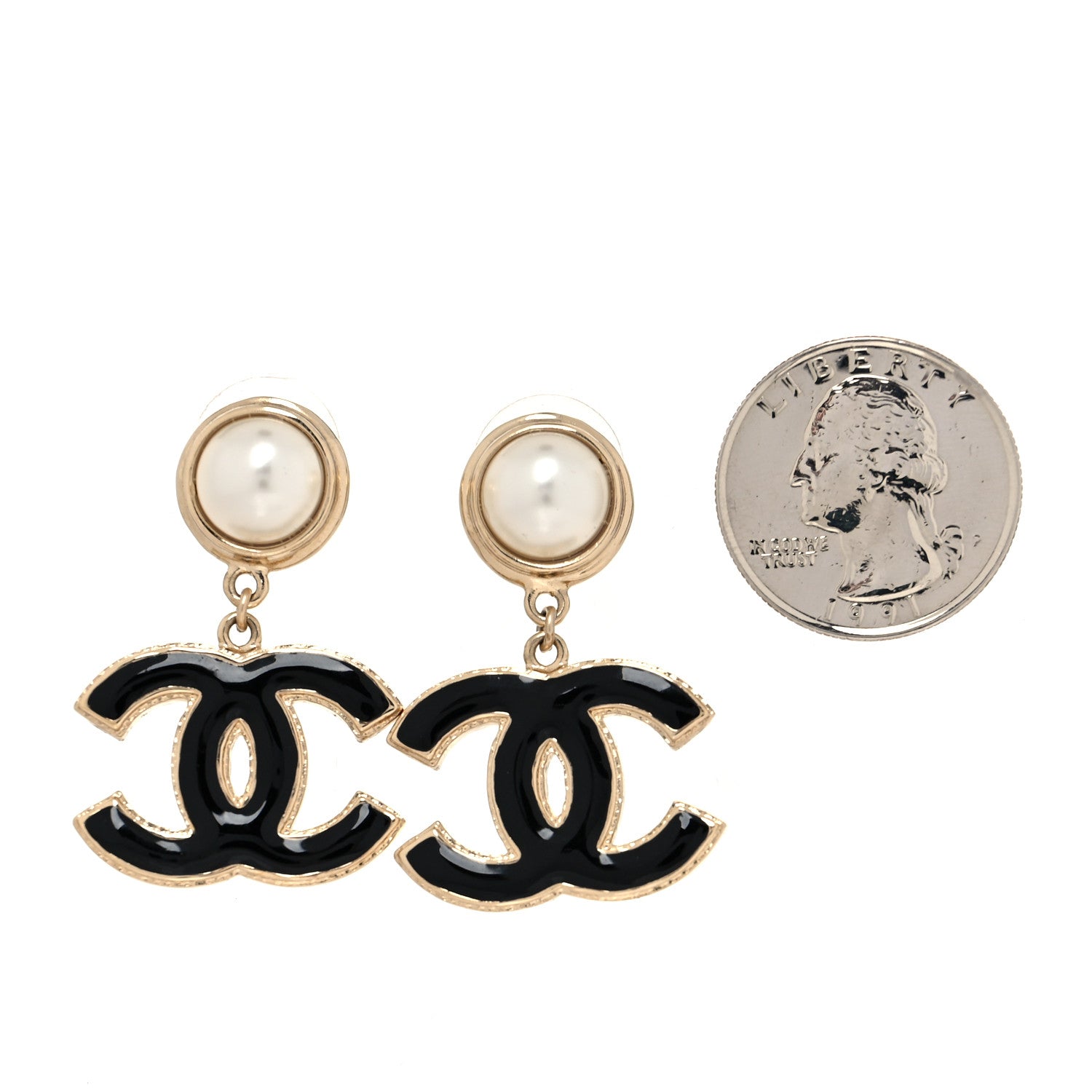 Chanel Pearl Enamel CC Drop Earrings Black 2 of 5