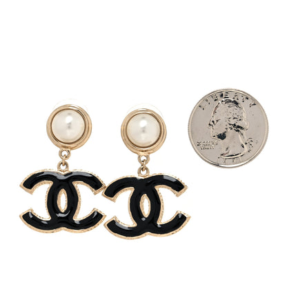 Chanel Pearl Enamel CC Drop Earrings Black 2 of 5
