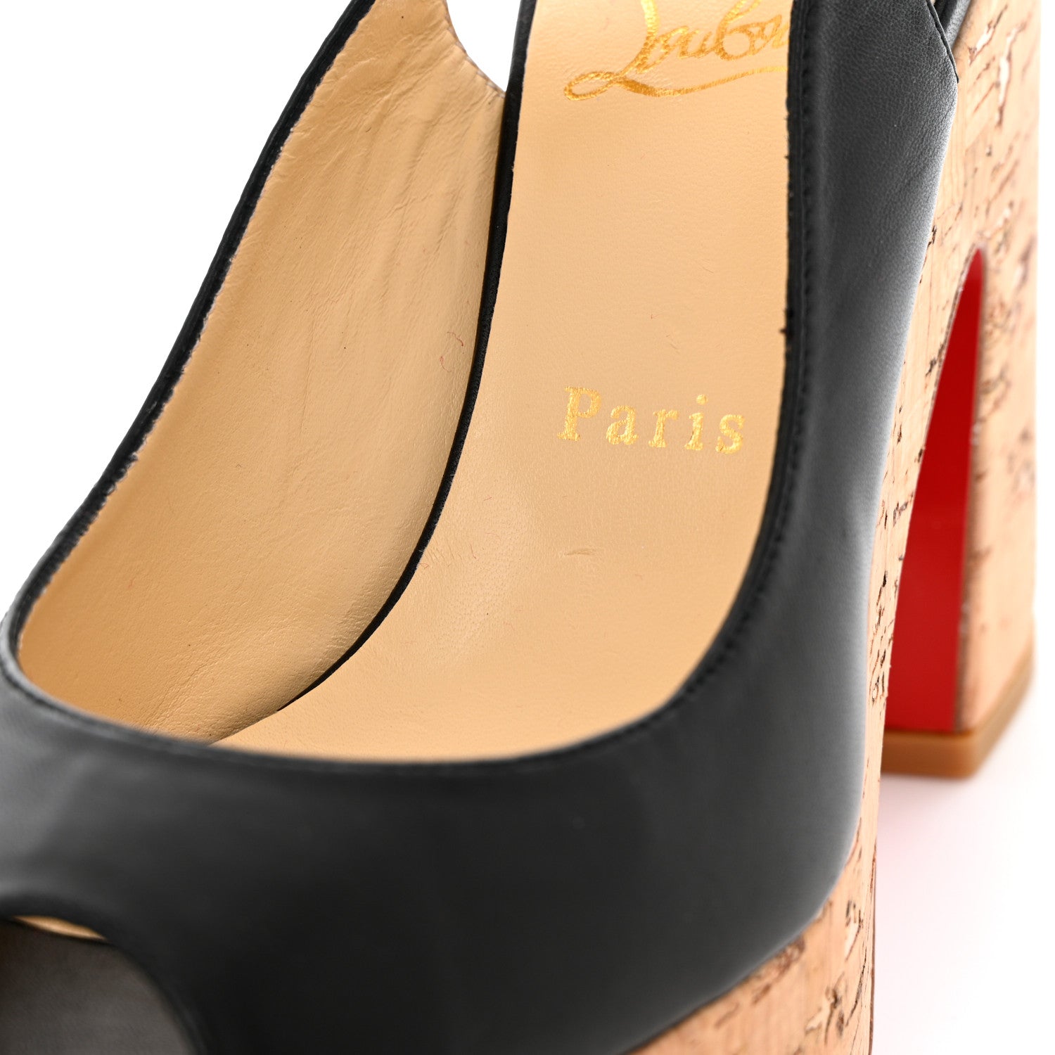 Christian Louboutin Calfskin Cork Dona Anna 120 Wedges 38 Black Natural 9 of 11