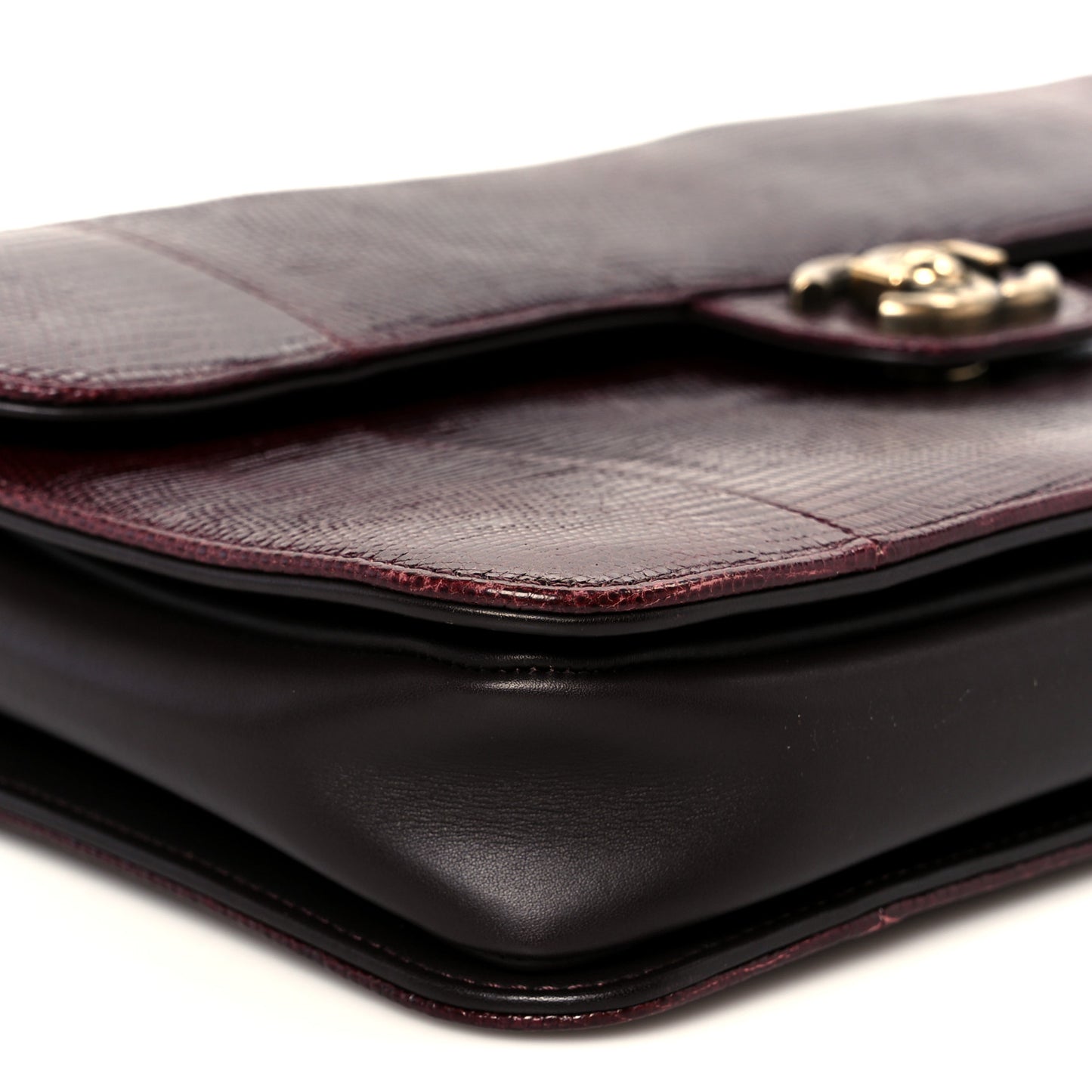 Lizard Lambskin Quilted Large Perfect Edge Flap Burgundy