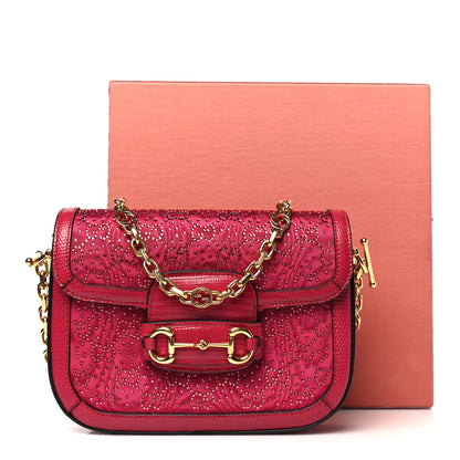 Gucci Canvas Calfskin Crystal GG Monogram Snakeskin Mini Horsebit 1955 Shoulder Bag Pink 11 of 11