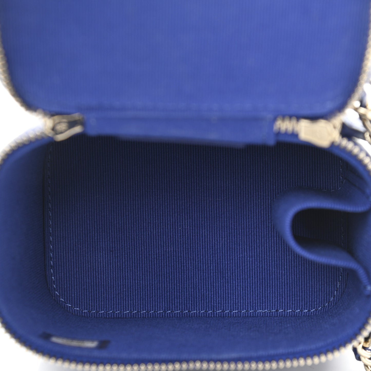 Lambskin Quilted Top Handle Mini Vanity Case With Chain Blue