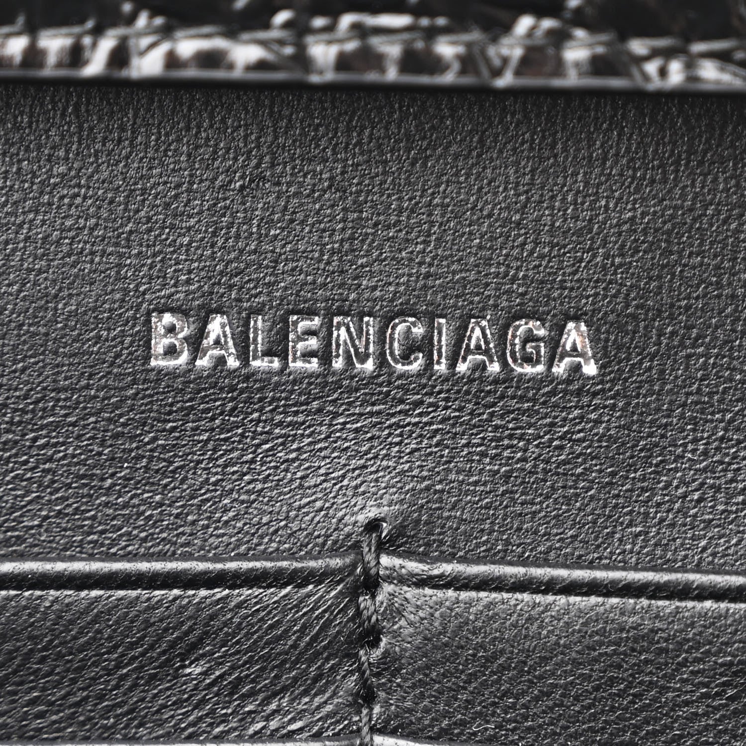 Balenciaga Shiny Calfskin Monochrome Crocodile Embossed Hourglass Chain Bag Black 6 of 9