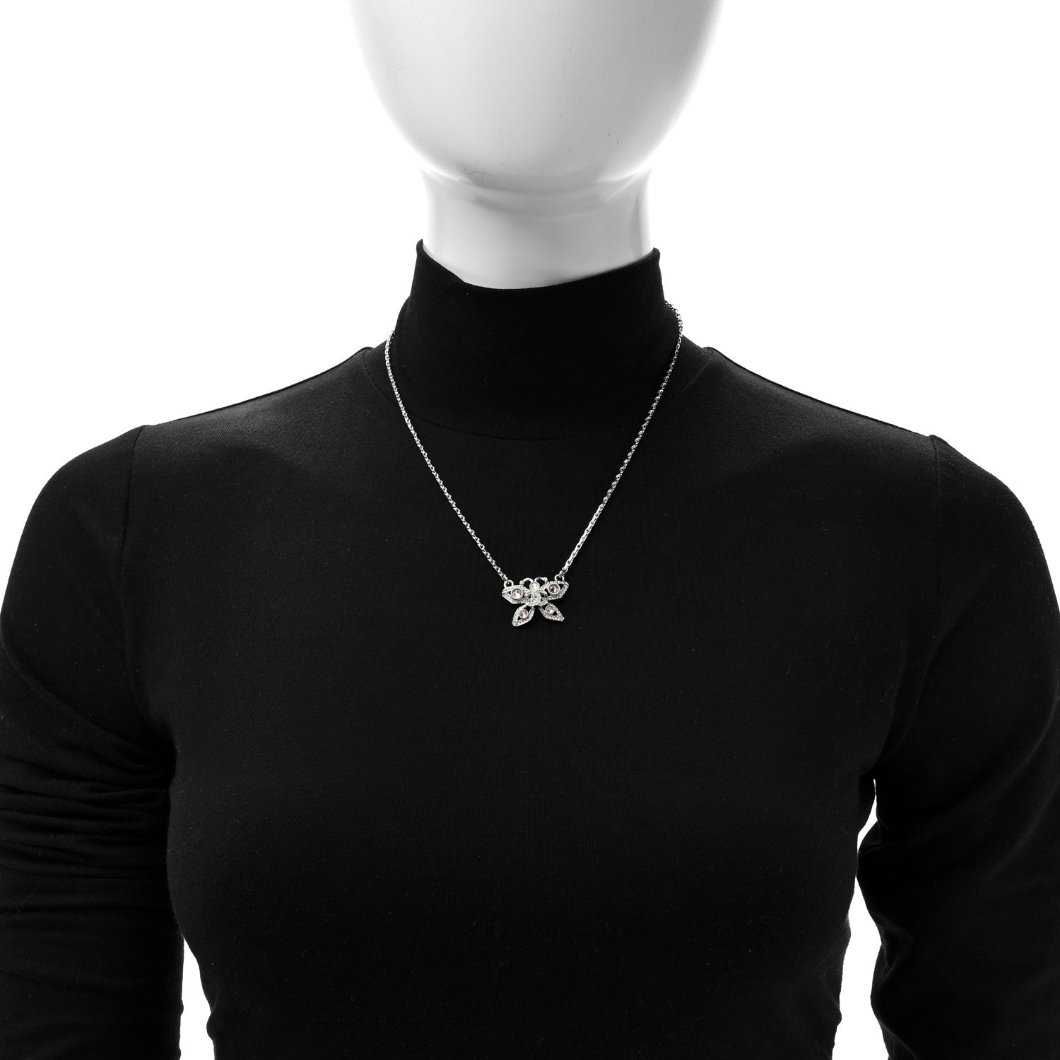 Chanel Crystal Butterfly CC Necklace Silver 2 of 5