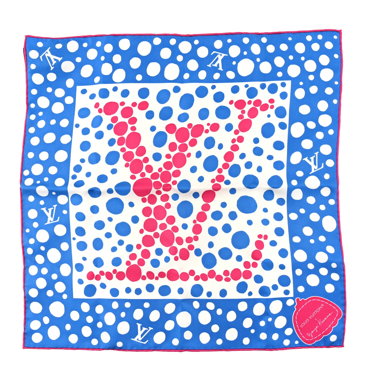 Louis Vuitton LV x YK Silk Monogram Dots Scarf 45 Blue Fuchsia 1 of 3