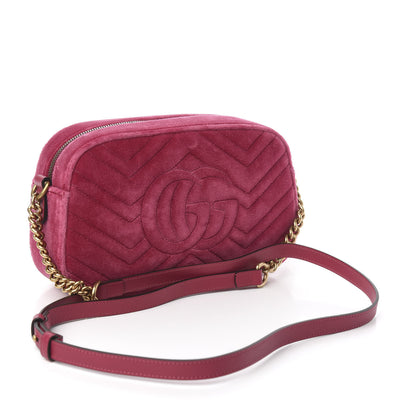 Gucci Velvet Matelasse Small GG Marmont Chain Shoulder Bag Light Raspberry Rose 3 of 10