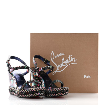 Christian Louboutin Patent Calfskin Lin By The Night Pyraclou 110 Wedge Sandals 40 Black Multicolor 8 of 8