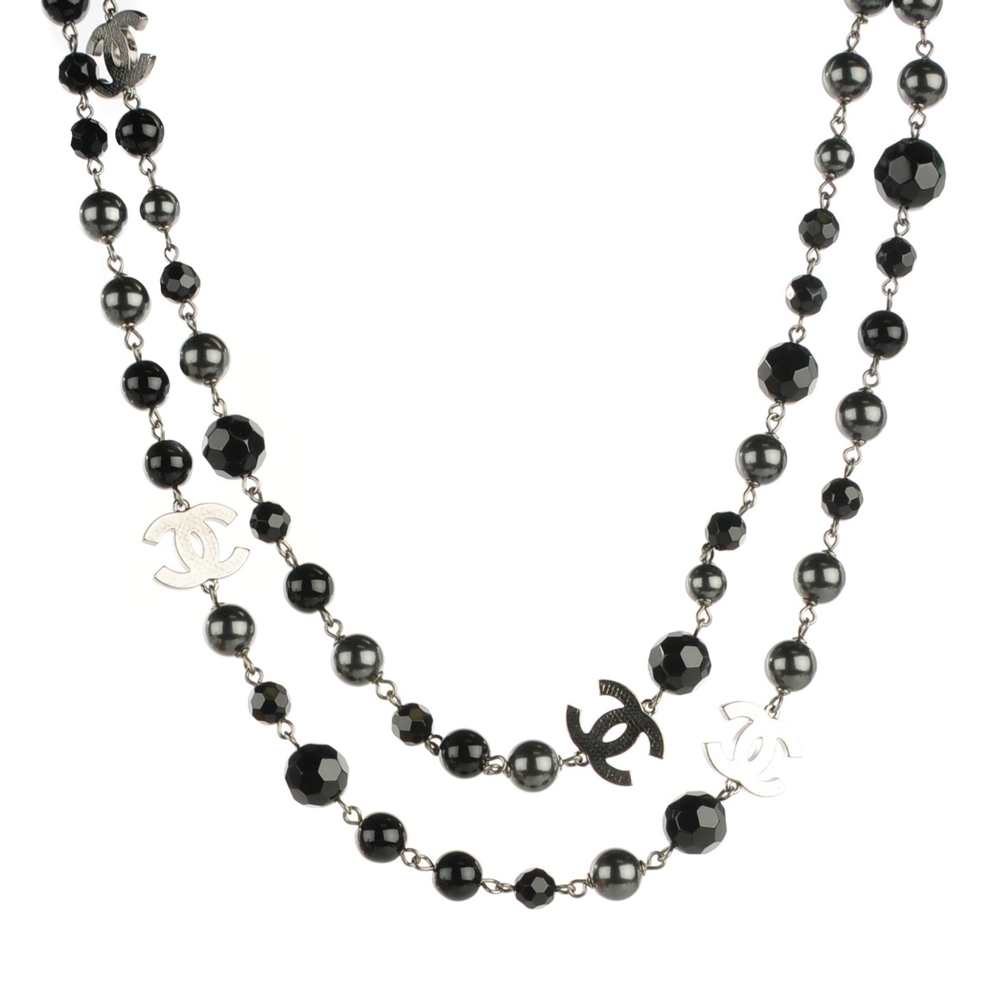 Ruthenium Beaded CC Long Necklace Black