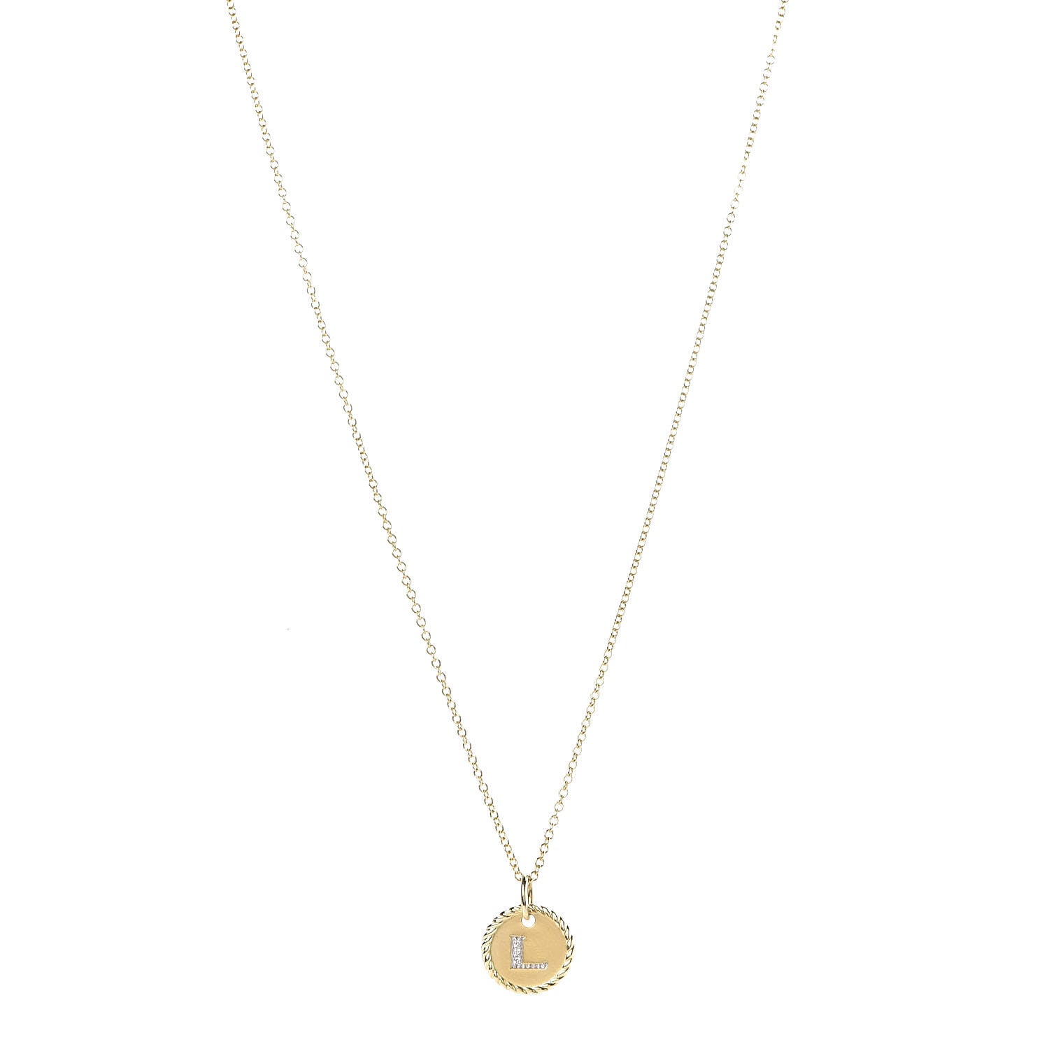 David Yurman 18K Yellow Gold Diamond Initial L Charm Necklace 1 of 6