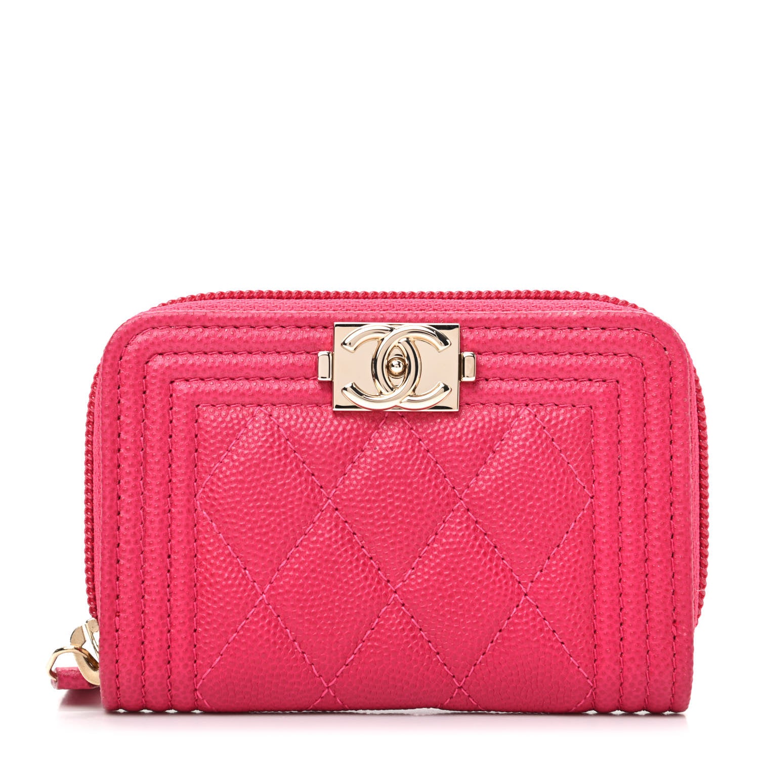 Chanel Caviar Quilted Boy Zip Around Coin Purse Wallet Fuchsia 1 of 8