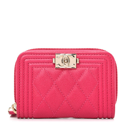 Chanel Caviar Quilted Boy Zip Around Coin Purse Wallet Fuchsia 1 of 8