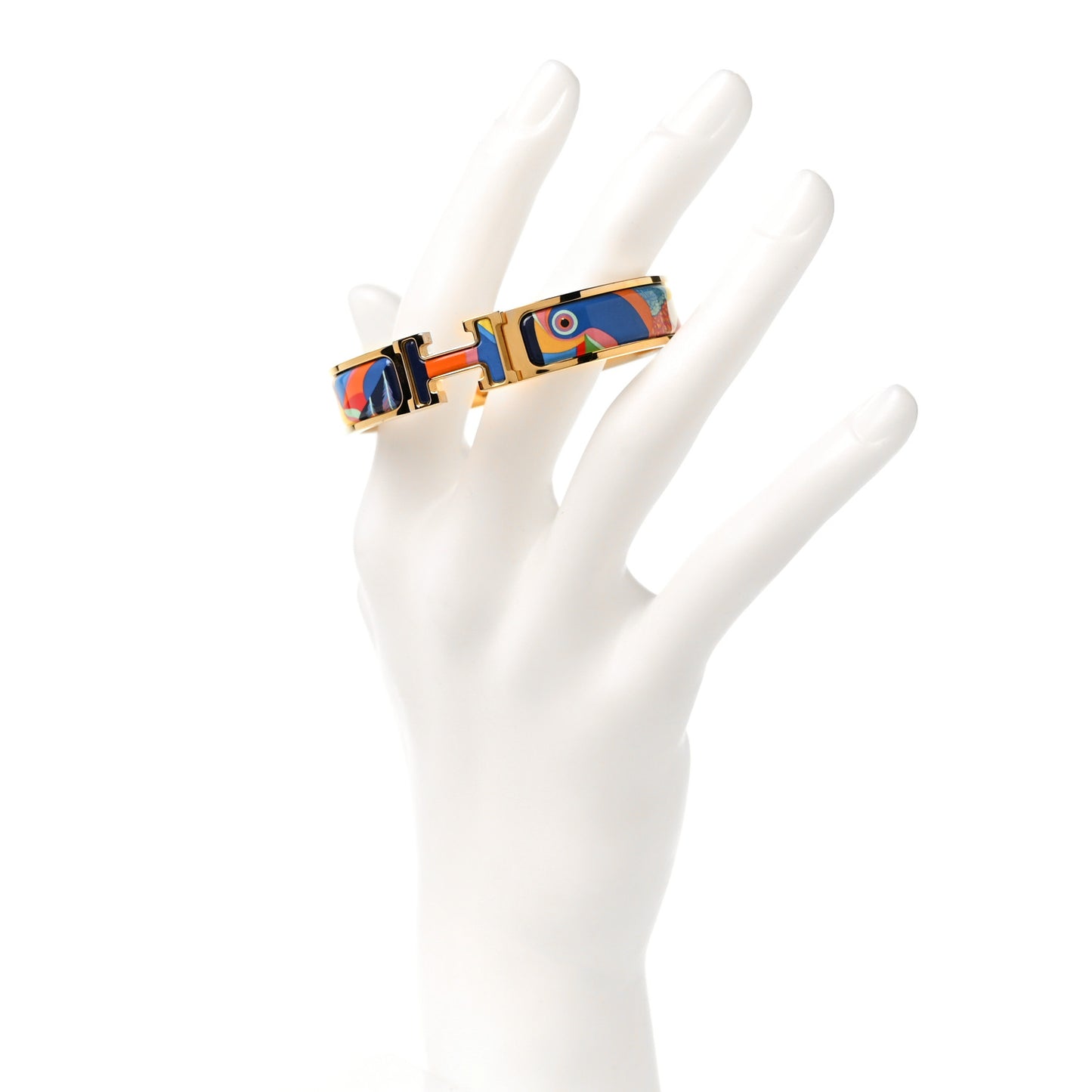Enamel Narrow Print Toucans De Paradis Clic Clac H Bracelet PM Indigo Multicolor