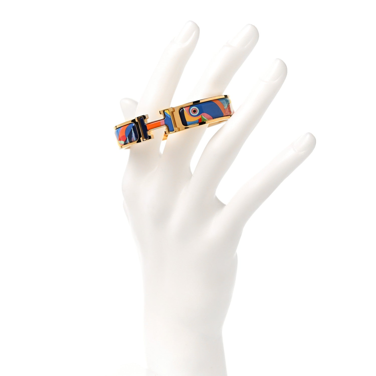 Hermes Enamel Narrow Print Toucans De Paradis Clic Clac H Bracelet PM Indigo Multicolor 4 of 9