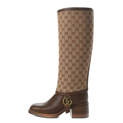 Gucci GG Monogram Calfskin Lola Tall Boots 38 Beige Ruggine Cuir 1 of 8