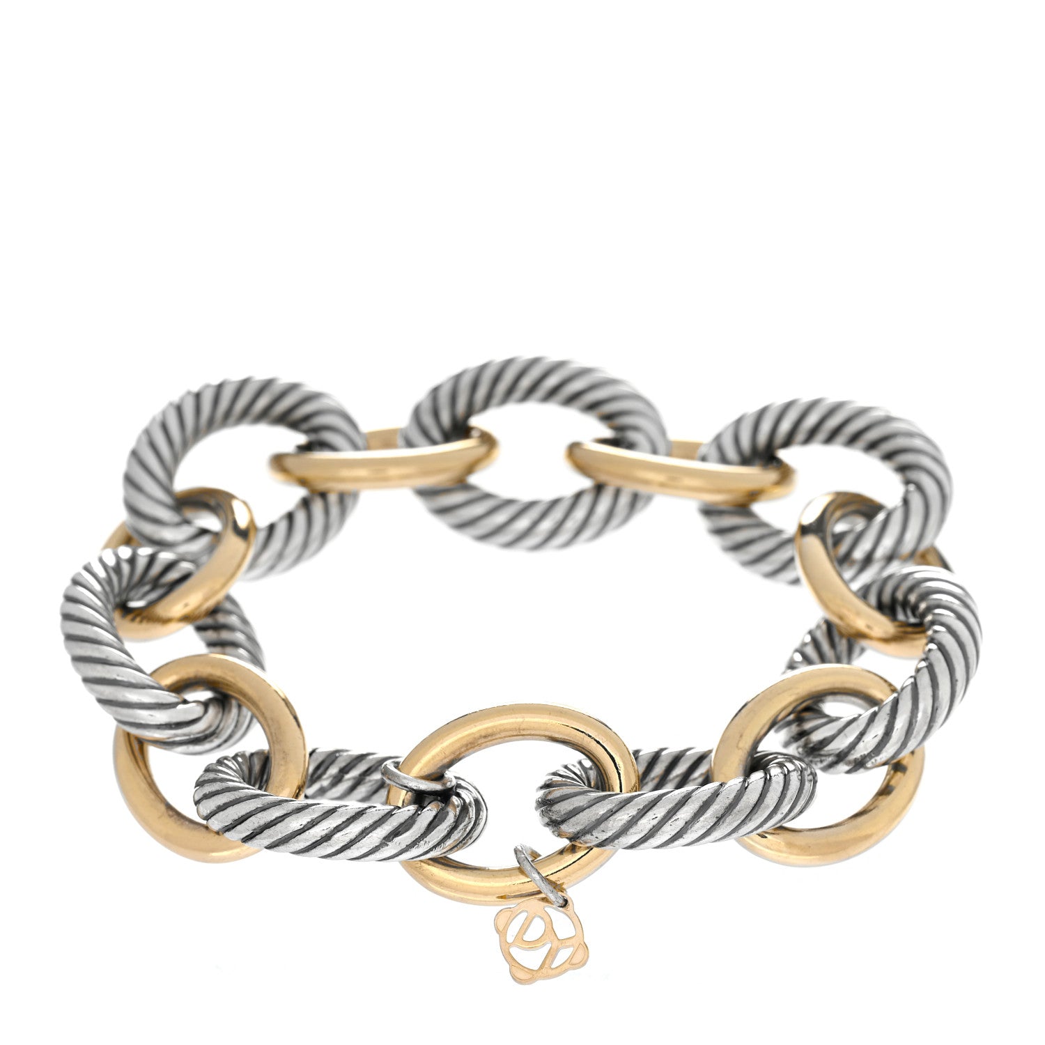 David Yurman Sterling Silver 18K Yellow Gold 18mm Extra Large Oval Link Bracelet 2 of 5