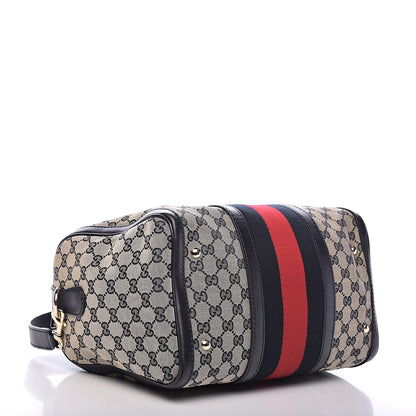Gucci Monogram Selleria Calfskin Vintage Web Medium Boston Beige Blue 4 of 10