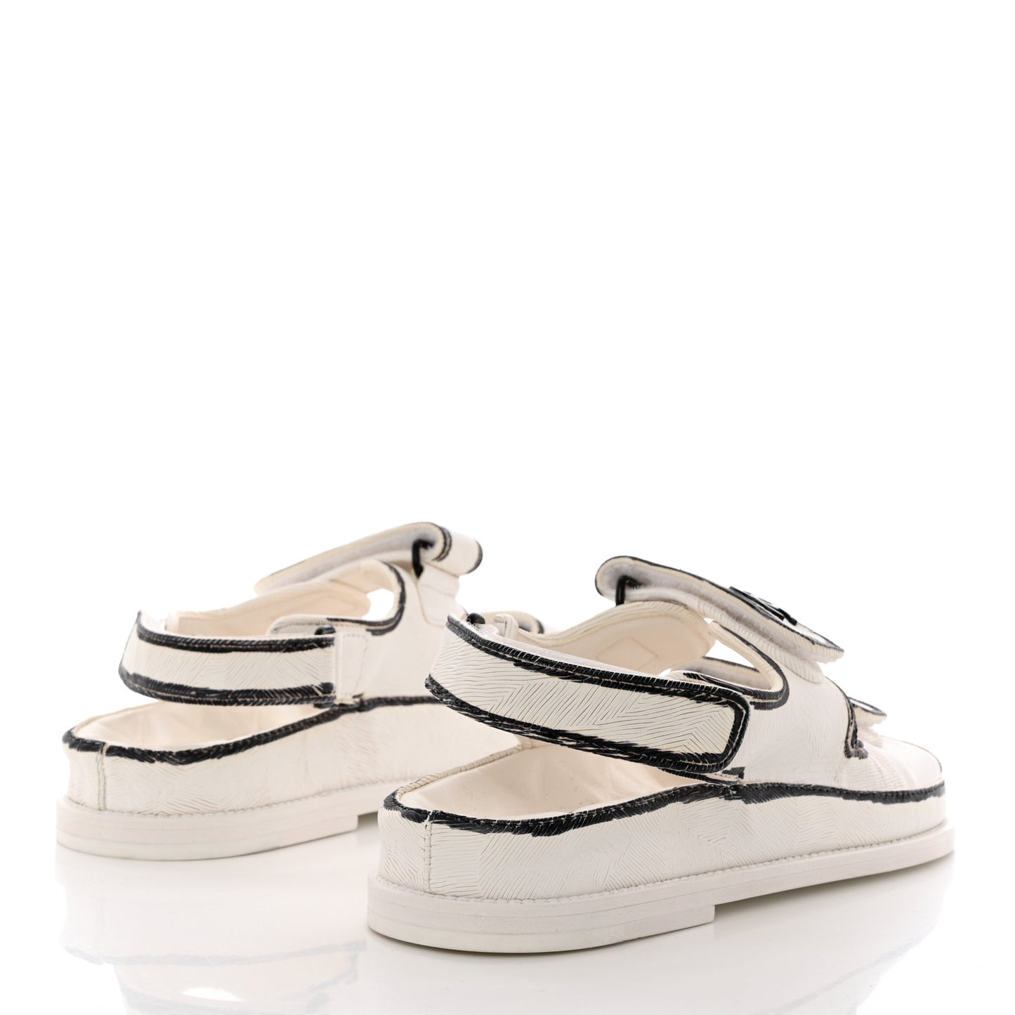 Calfskin Printed Velcro Dad Sandals 38 White Black