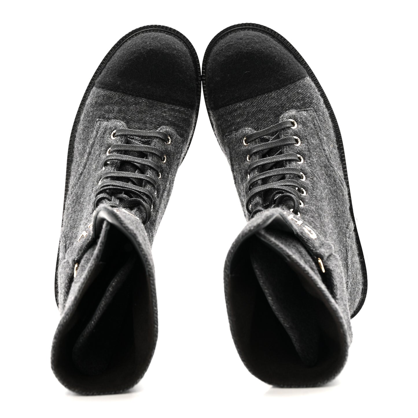 Tweed Lace Up Combat Boots 37.5 Dark Grey Black