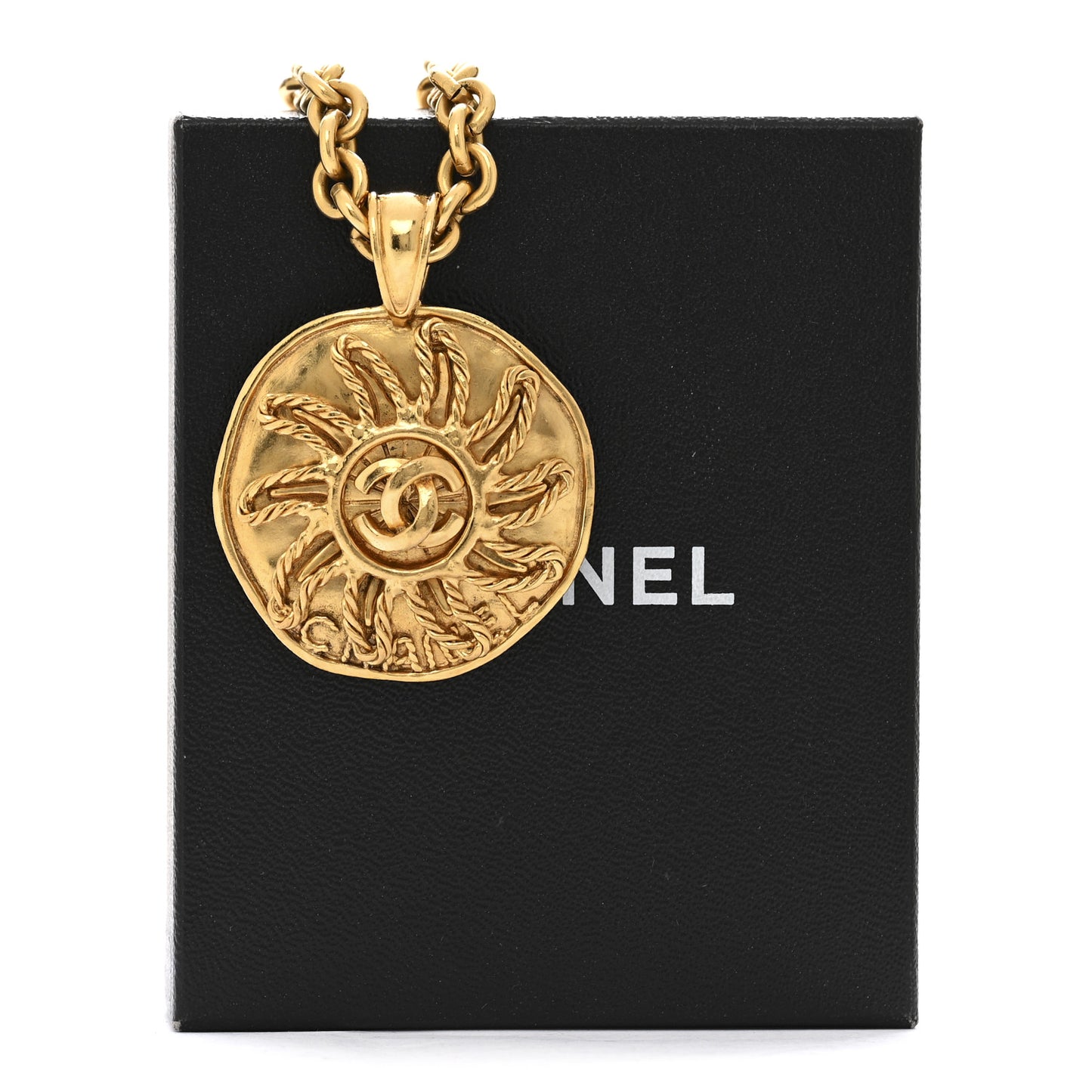 CC Medallion Long Chain Necklace Gold
