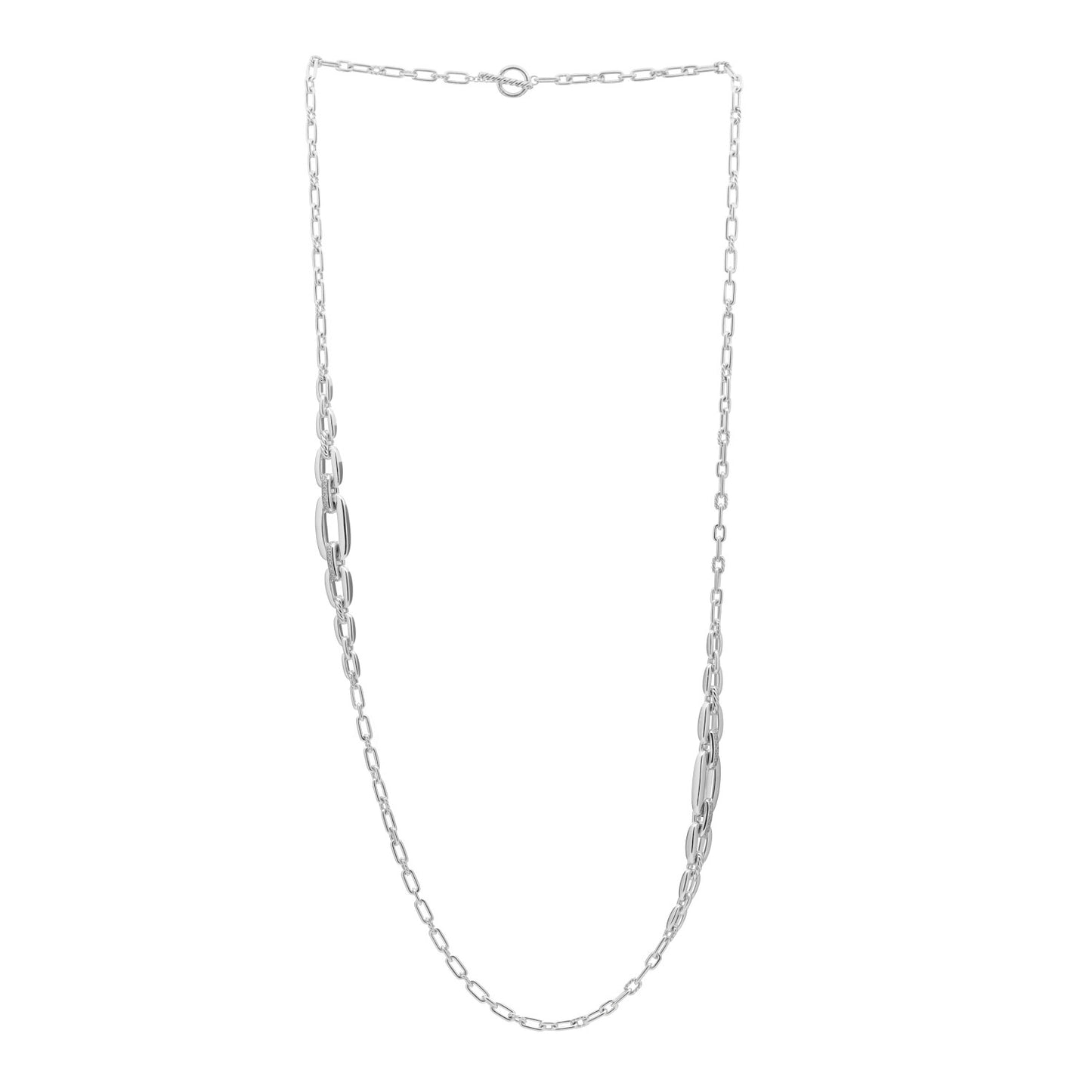 Sterling Silver Diamond Wellesley Long Chain Link Necklace