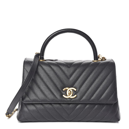 Chanel Caviar Chevron Quilted Small Coco Handle Flap Black 1 of 10