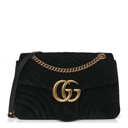Gucci Velvet Matelasse Medium GG Marmont Shoulder Bag Black 1 of 9
