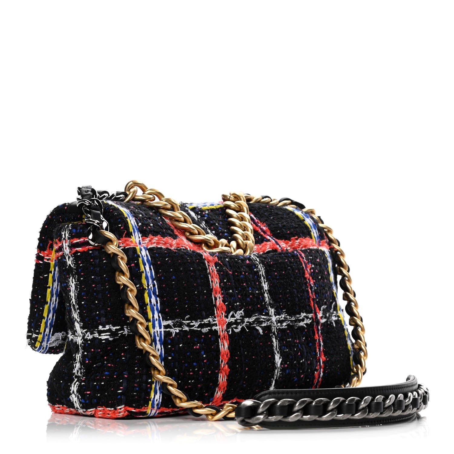 Chanel Tweed Quilted Medium Chanel 19 Flap Black Multicolor 3 of 12