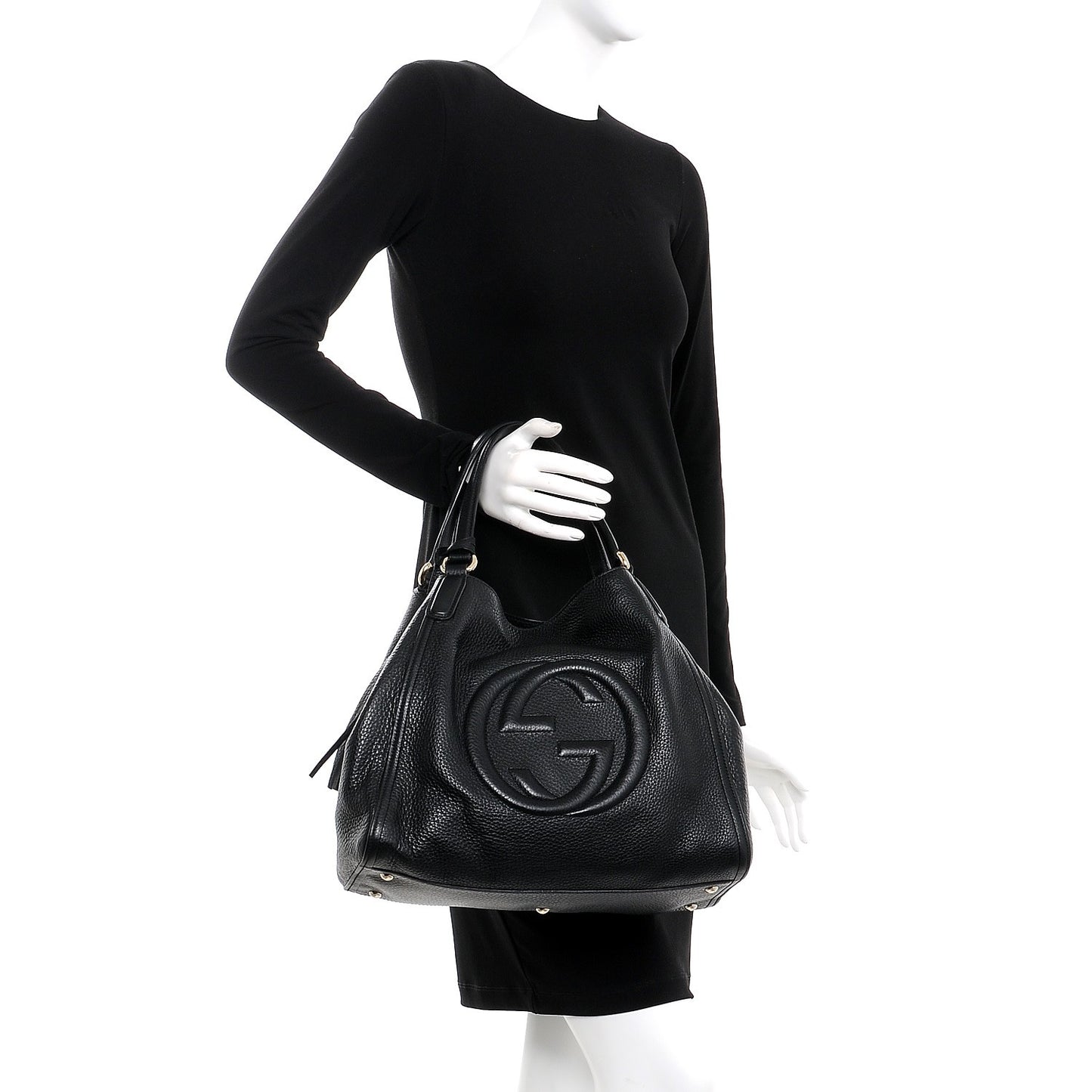 Pebbled Calfskin Medium Soho Shoulder Bag Black