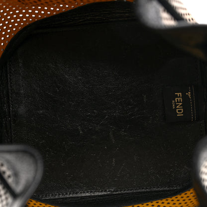 Fendi Vitello Liberty Glossy Lambskin F is Fendi Perforated Small Mon Tresor Bucket Bag Sand Mimosa Black 5 of 9