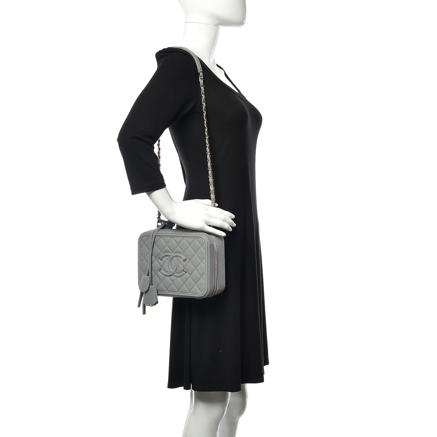 Chanel Caviar Quilted Medium CC Filigree Vanity Case Grey 2 of 11