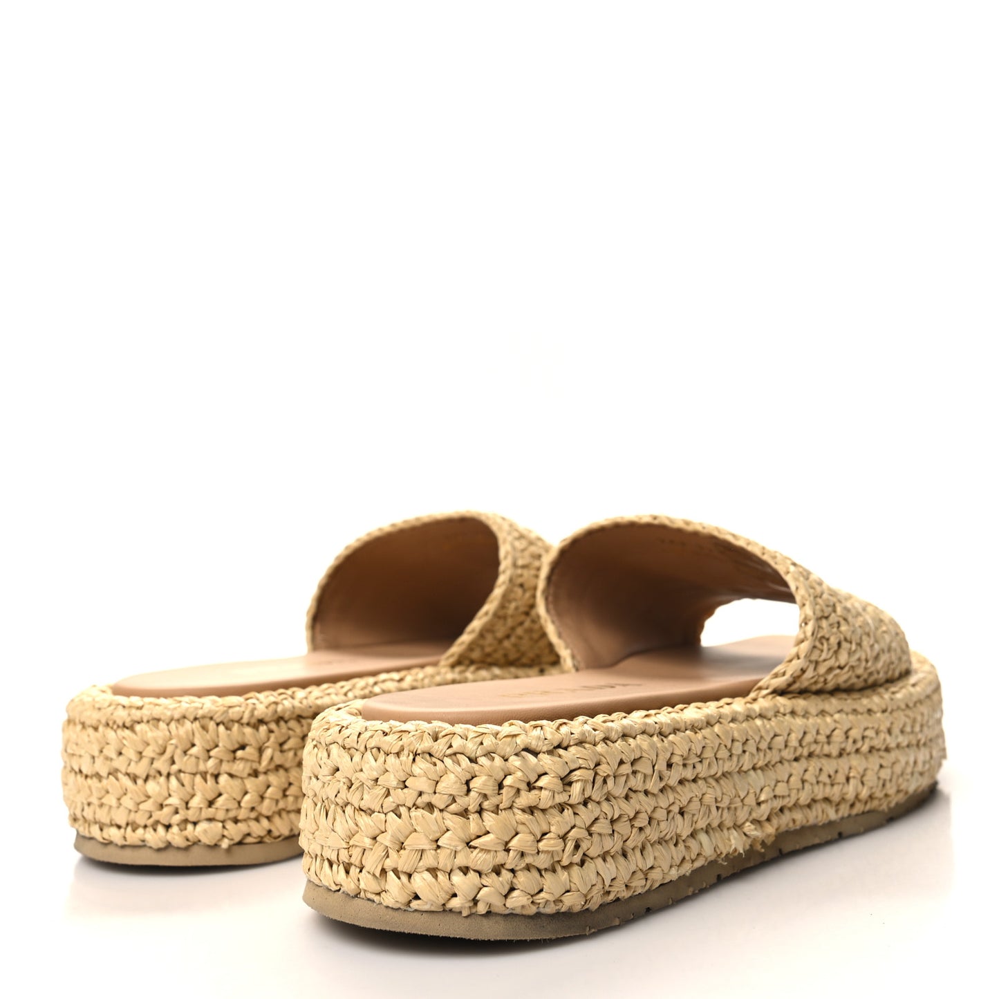 Raffia Metal Triangle Logo Woven Flatform 35mm Slide Sandals 37 Naturale
