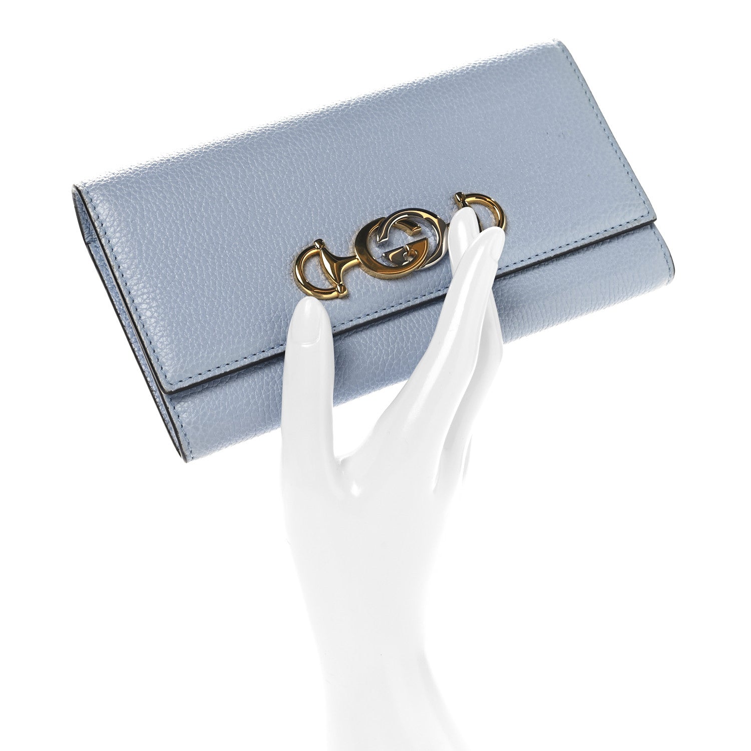 Gucci Grainy Calfskin Zumi Continental Wallet  Porcelain Light Blue 2 of 7