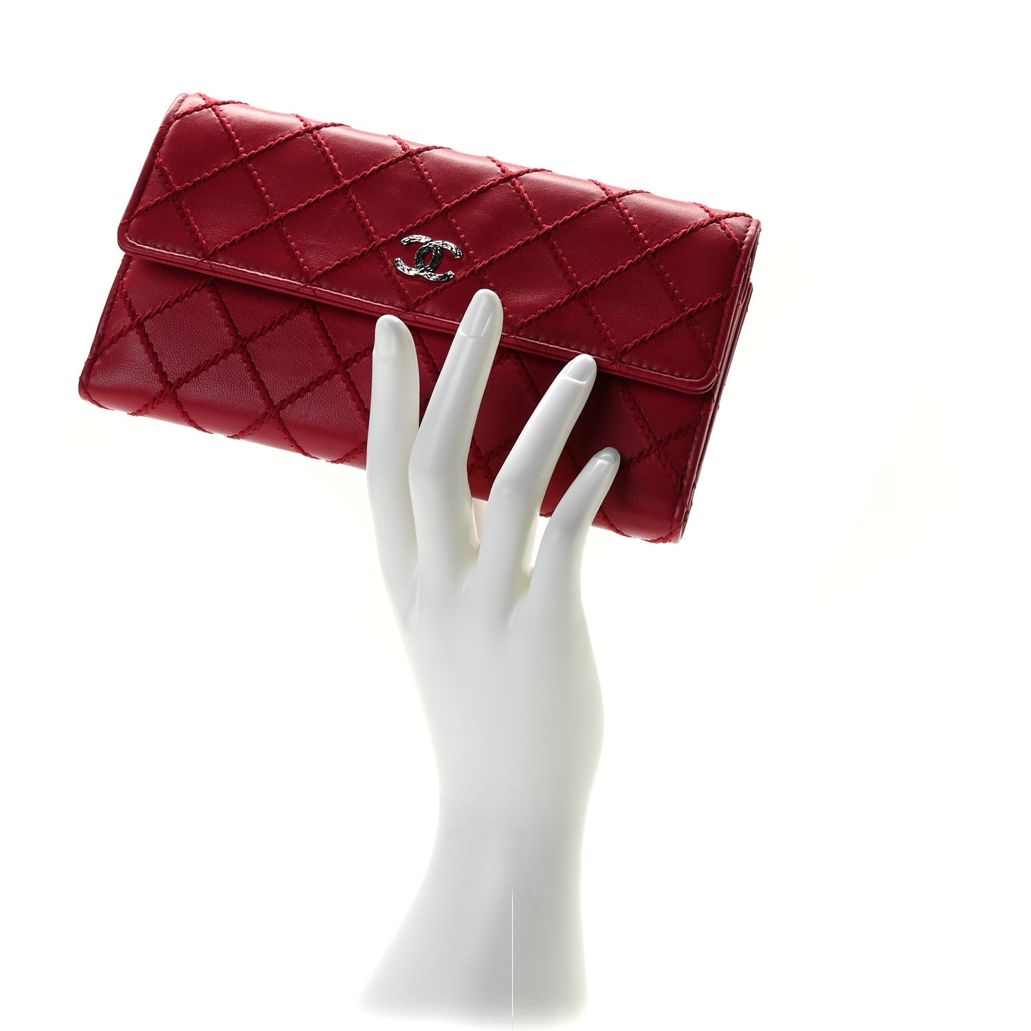 Chanel Calfskin Stitched Fancy CC Long Double Wallet Rose Fonce 3 of 9
