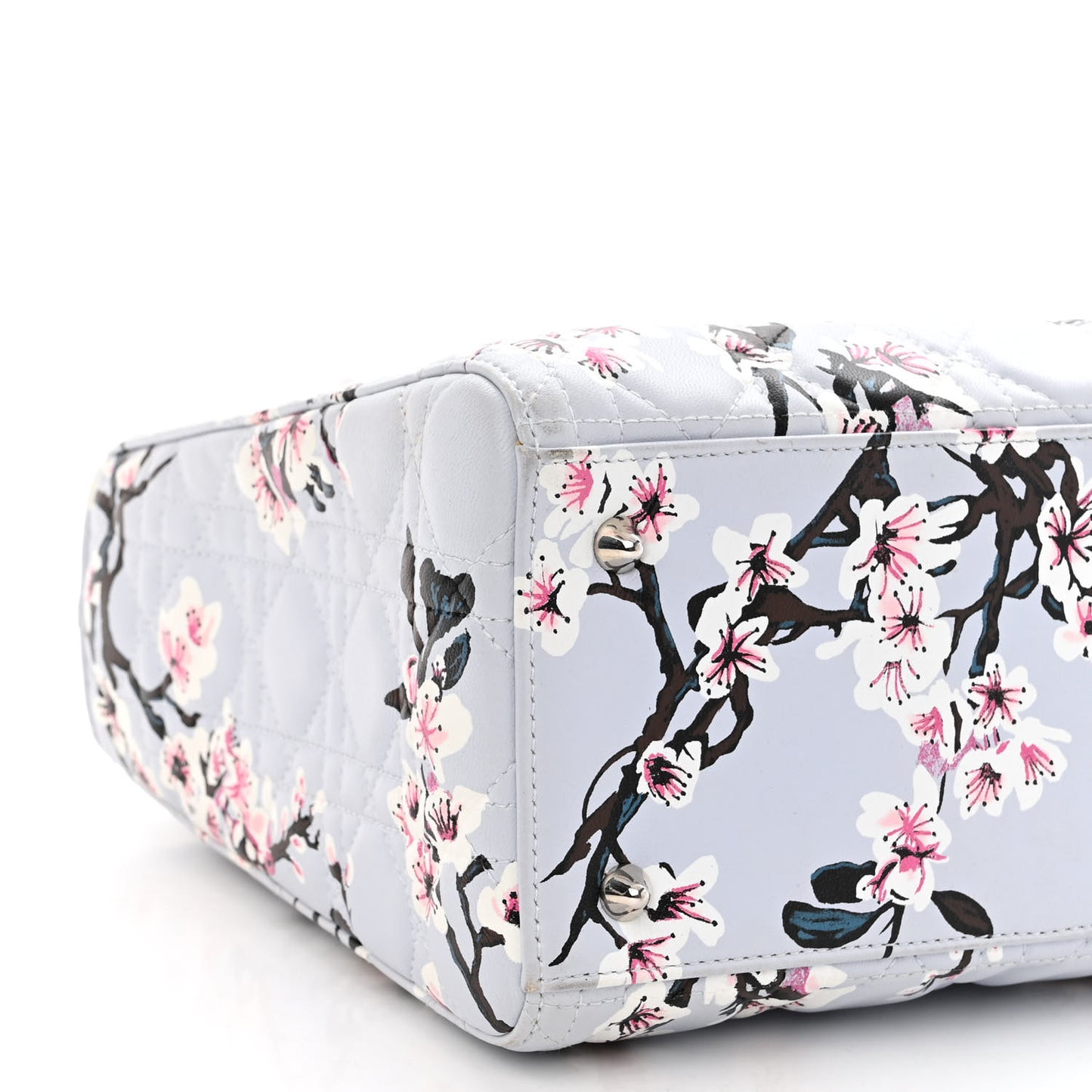 Lambskin Cannage Floral Printed Medium Lady Dior Light Blue