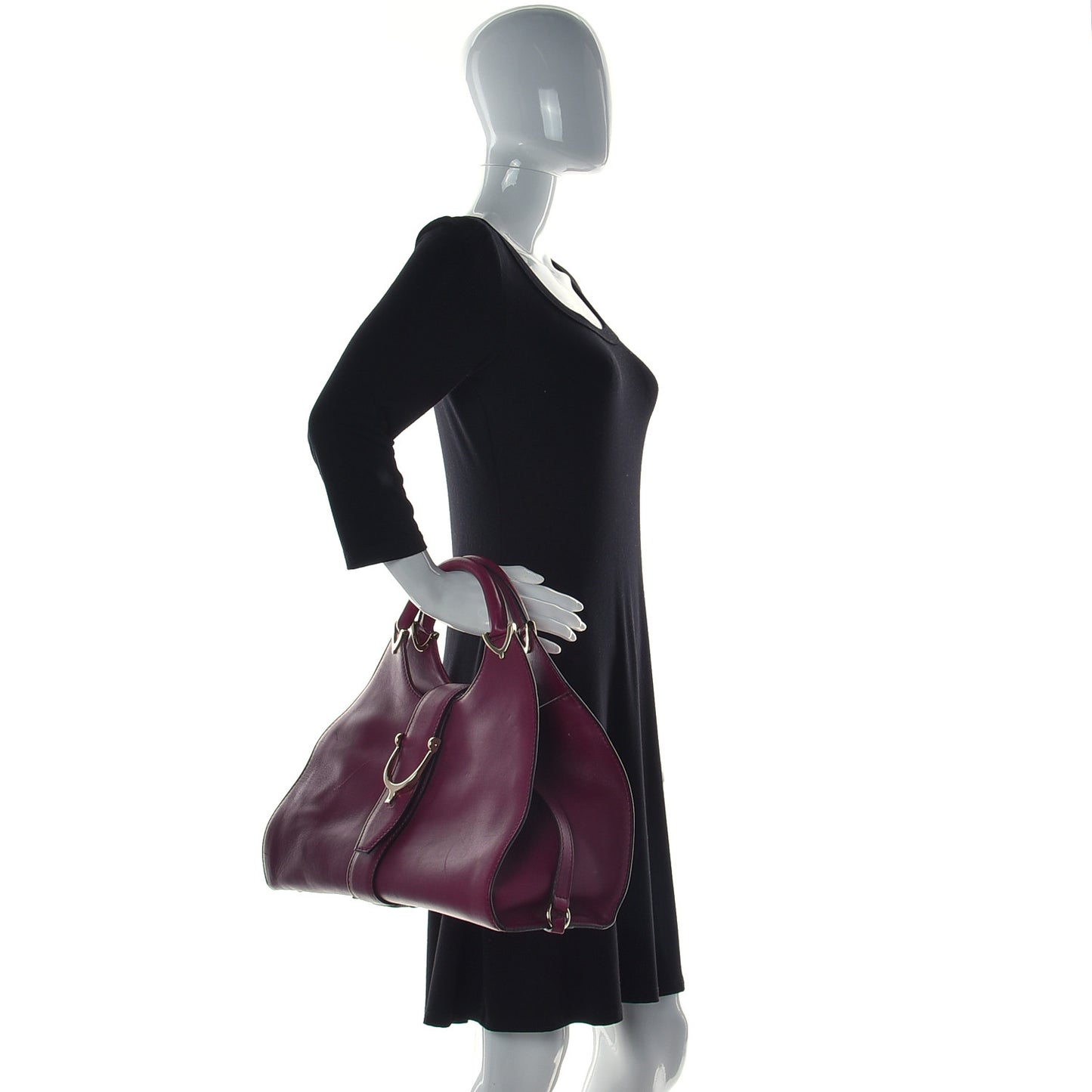 Calfskin Medium Stirrup Top Handle Bag Burgundy